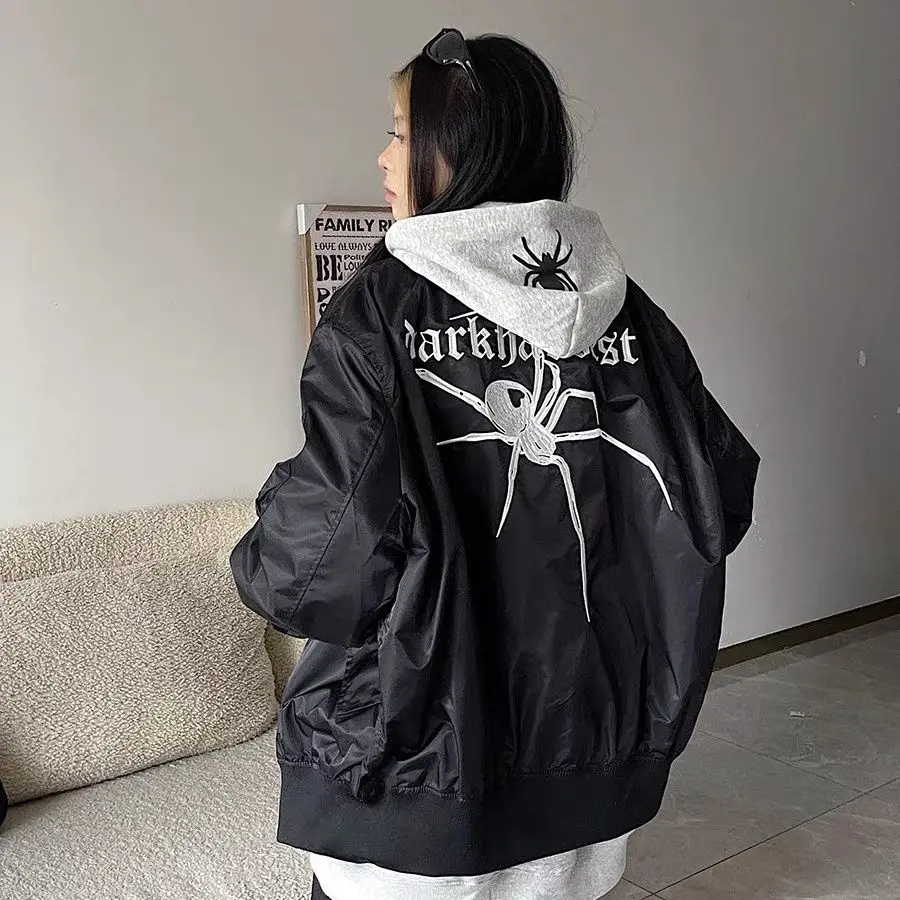 

Свободная мужская бейсбольная куртка с вышивкой паука, оверсайз 300, американская уличная одежда, осенне-зимняя верхняя одежда, пальто