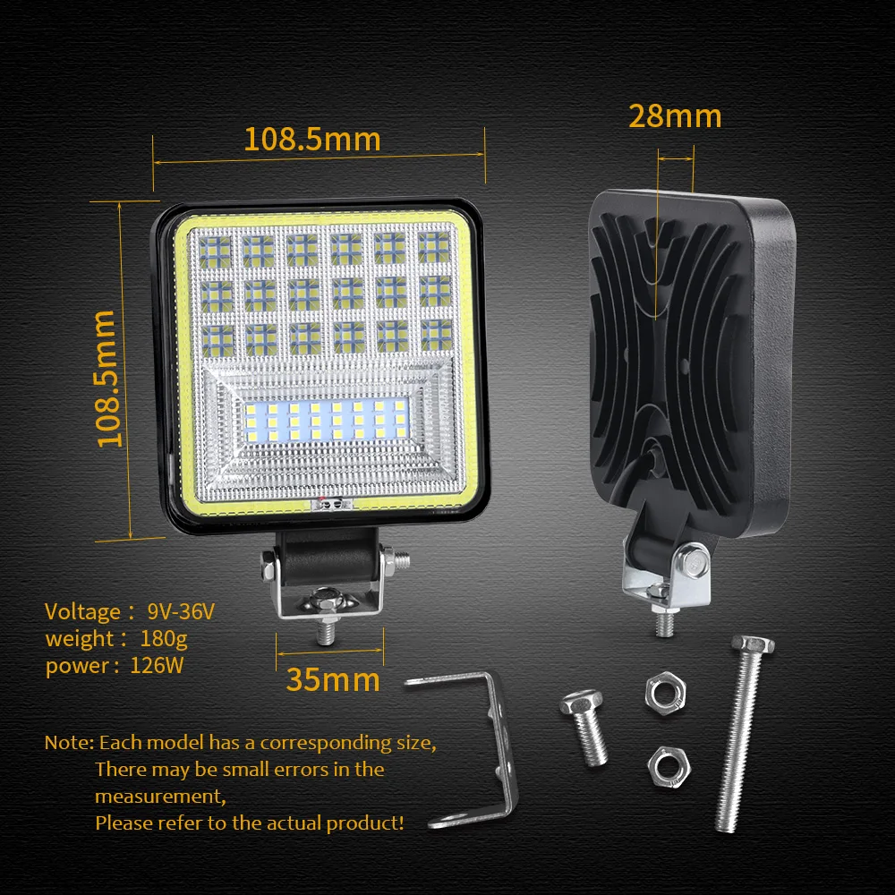 12V 24V Waterproof Led Work Light Bar Square Round Spotlight Work Light Headlight For Truck Off Road Night Driving Light For SUV