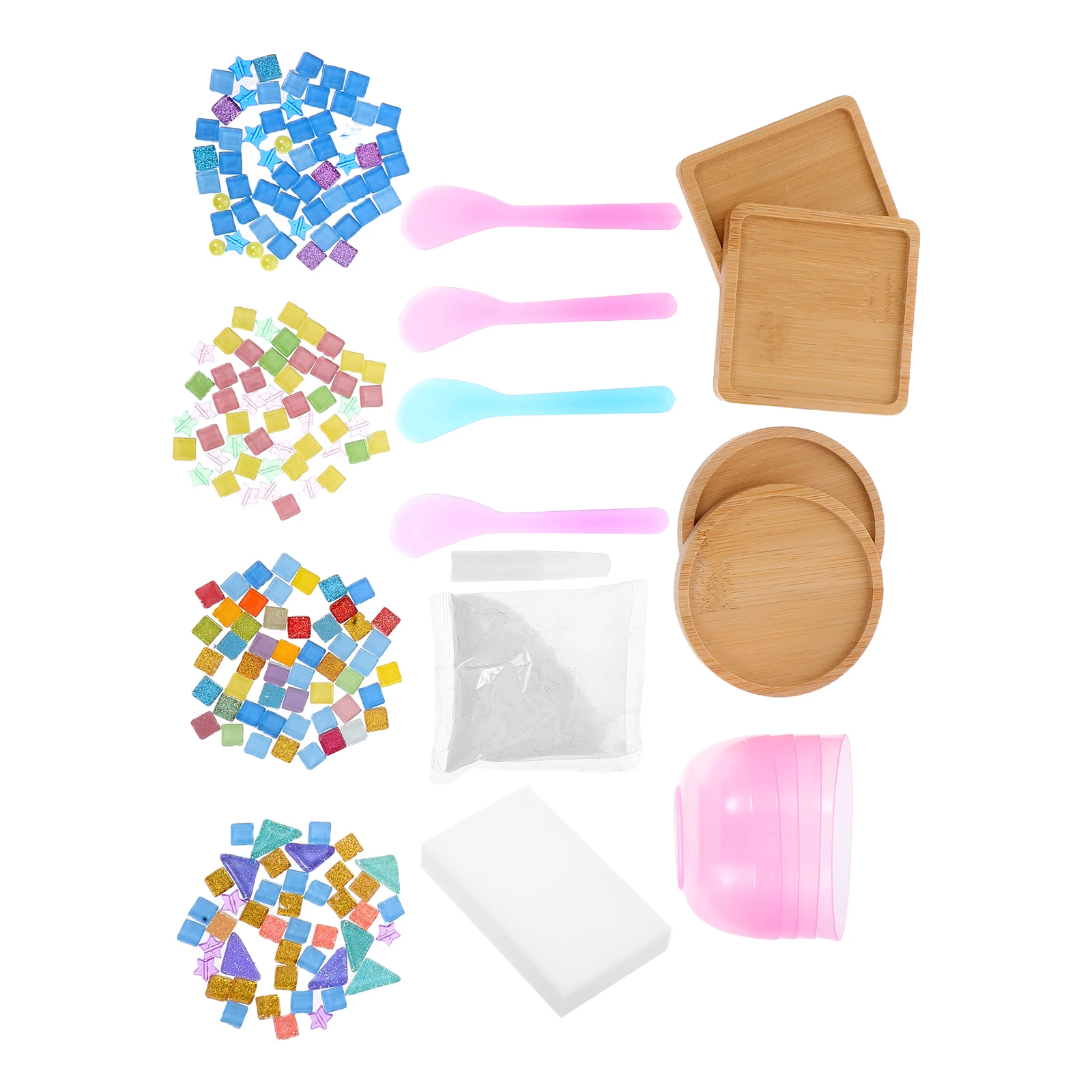 

4Sets Handmade Coasters Kit Craft Tiles Easy to Use Protective Function Beautiful Gift Craft Tiles Mini Tile Projects