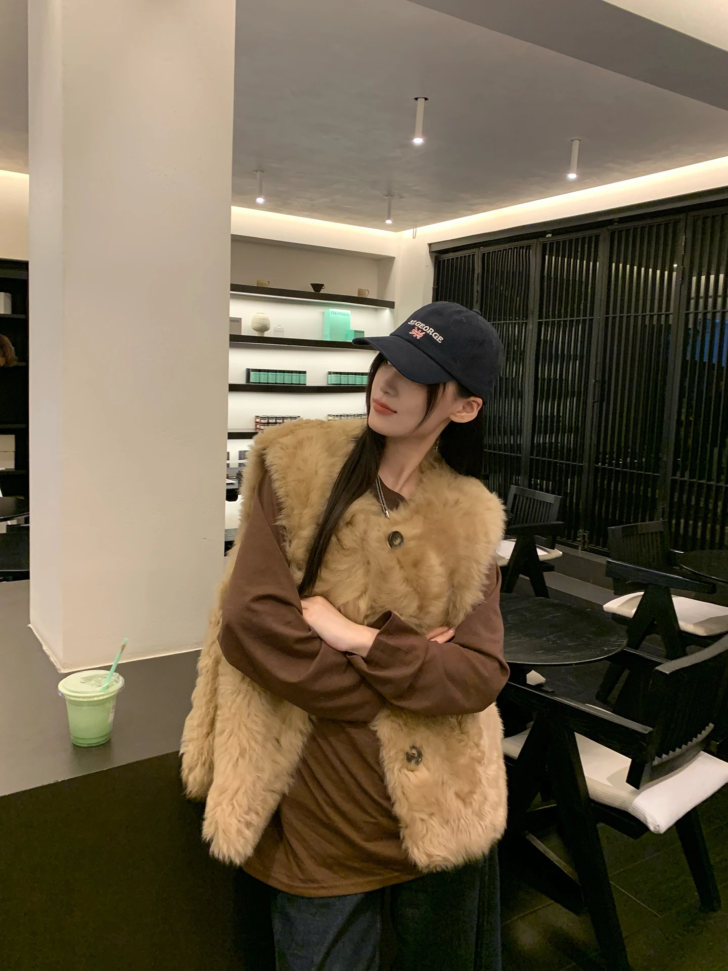 Gilet retrò in pelle e pelliccia Capispalla Svel da donna Calore alla moda Antivento Lunghezza alla coreana Vestibilità regolare Pendolarismo Sle