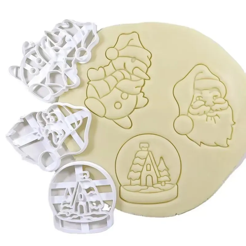 Holiday Christmas Cookie Embosser Cutter Mold Santa Claus Crystal Ball Fireplace Fondant Stamp Cake DecorTools Baking Supplies