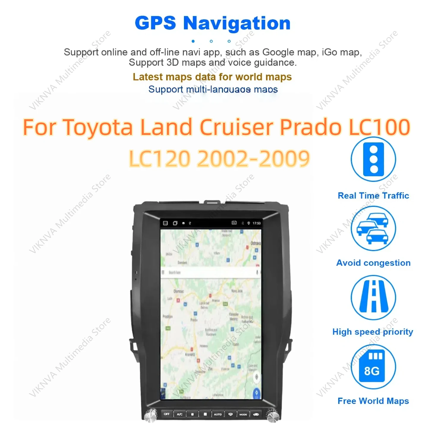 

13.6‘’ Android Screen Car Radio For Toyota Land Cruiser Prado 120 2002-2008 Car GPS Navigation Multimedia Player Headunit