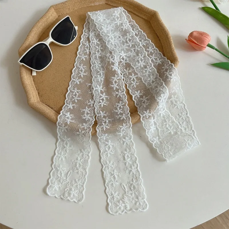 New Black White Long Lace Flower Embroidery Scarf Multifunctional Hair Tie Waist Belt Flowing Ribbon Women Premium Breathable view 6