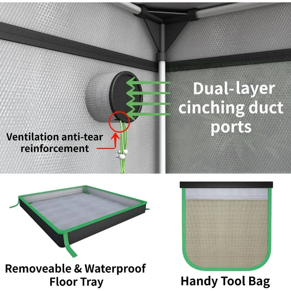 Namioty do uprawy, mylarowe hydroponiczne 600D do użytku w pomieszczeniach z oknem obserwacyjnym, zdejmowana taca podłogowa i torba na narzędzia do
