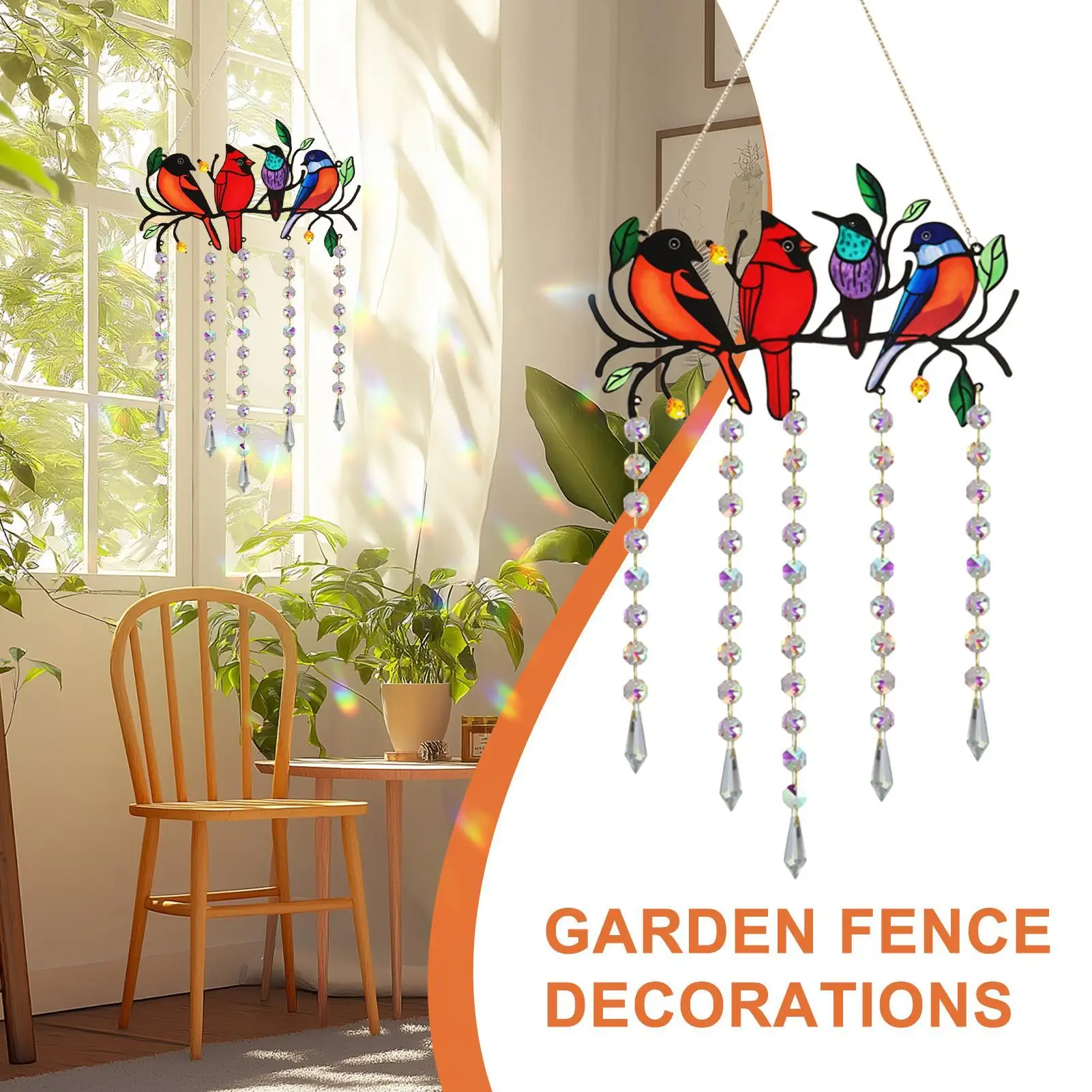 

Stained Glass Birds Outdoor Fence Wall Art Bird Light Catcher Rainbow Ornament For Bedroom Housewarming Party Patio Tree