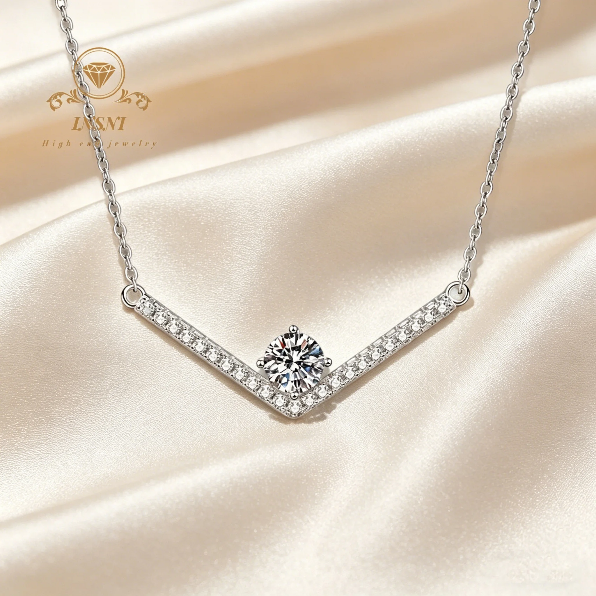 

1ct D Color Moissanite S925 Silver V-Shape Letter Clavicle Chain Diamond-Encrusted Luxury Sophisticated GBA Certified Gift