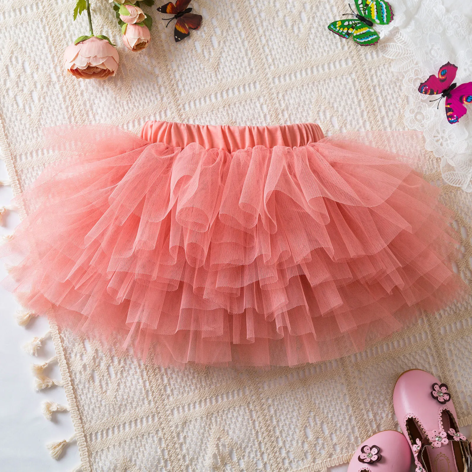 2024 New Casual Toddler Girls Fashion Tutu Skirt Super Cool Rock Style Solid Color Rainbow Tulle Skirt Half Body Princess Dress