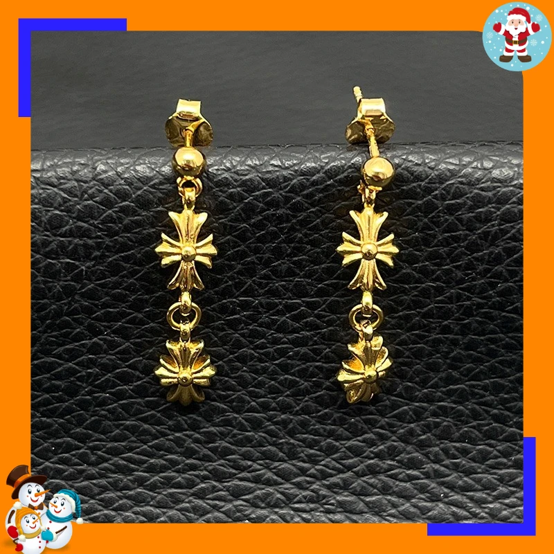 Premium Retro Double Cross Flower Tassel Earrings Stud Earrings Cross Men's and Women's Classic Earrings Personalized Heavy Indu