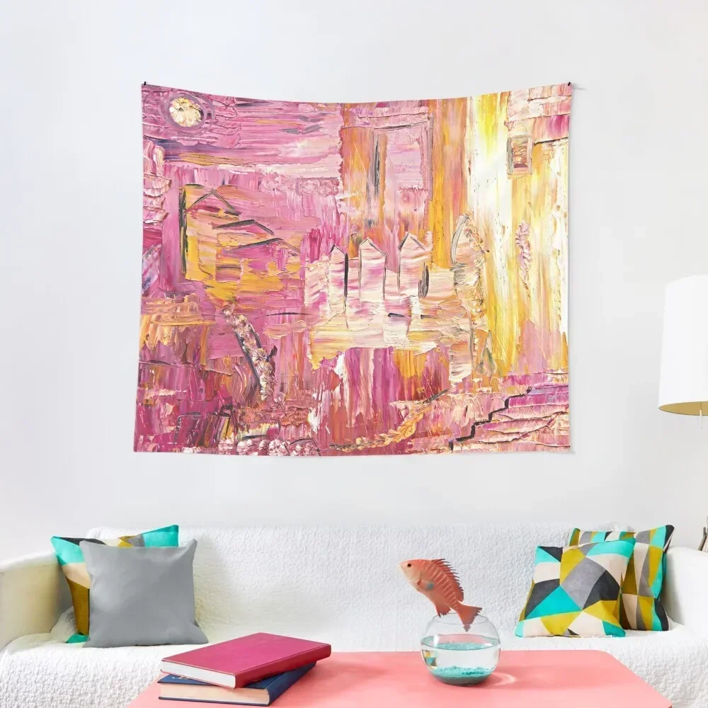 

Village in the sun - pink houses Tapestry Wall Art Decoration Pictures Room Wall Room Decoration Aesthetic Tapestry