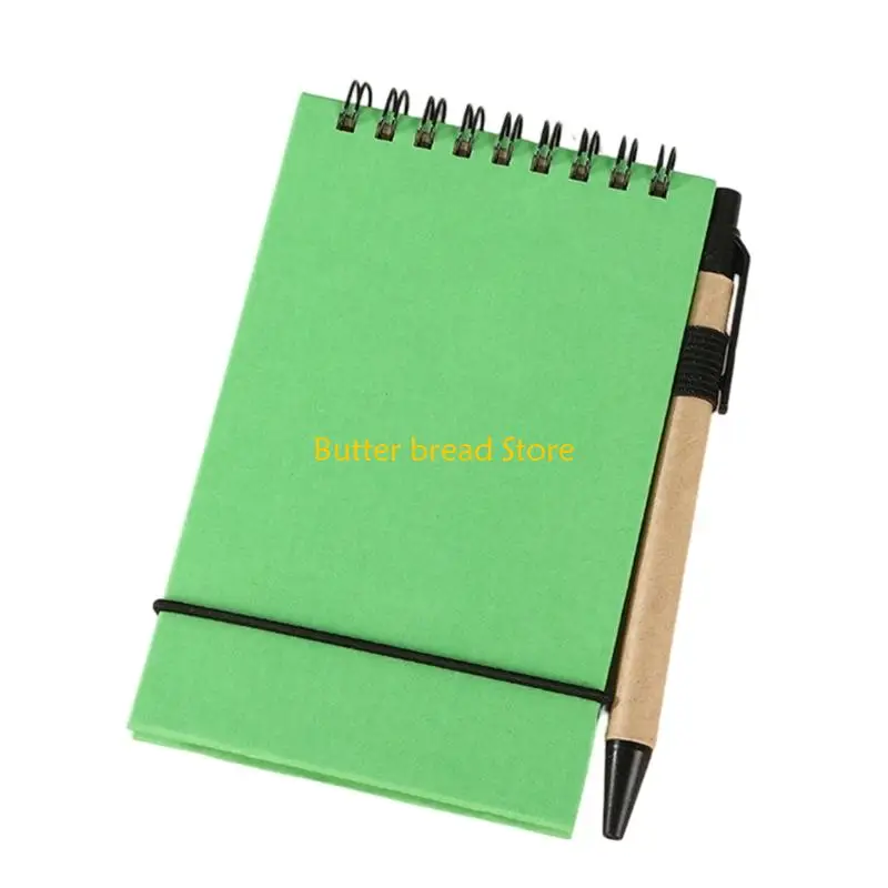 W89C Pocket Size Memo Pad Elastic Strap Closure Twin Coil Binding Notebook 50 Sheets