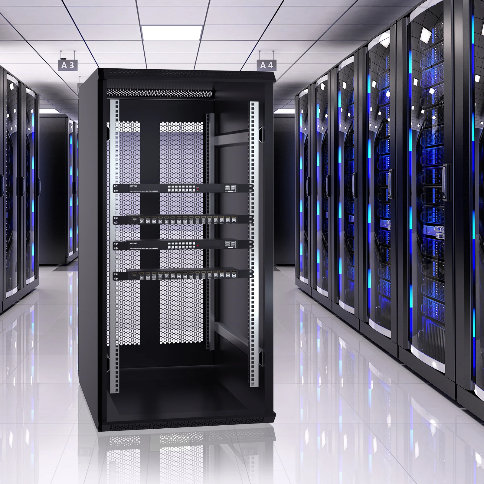 

16 Port KVM Switches H D M I 4K + Cables (upgraded 2in1), MT-VIKI 1U Rackmount KVM Switcher Console 16x1