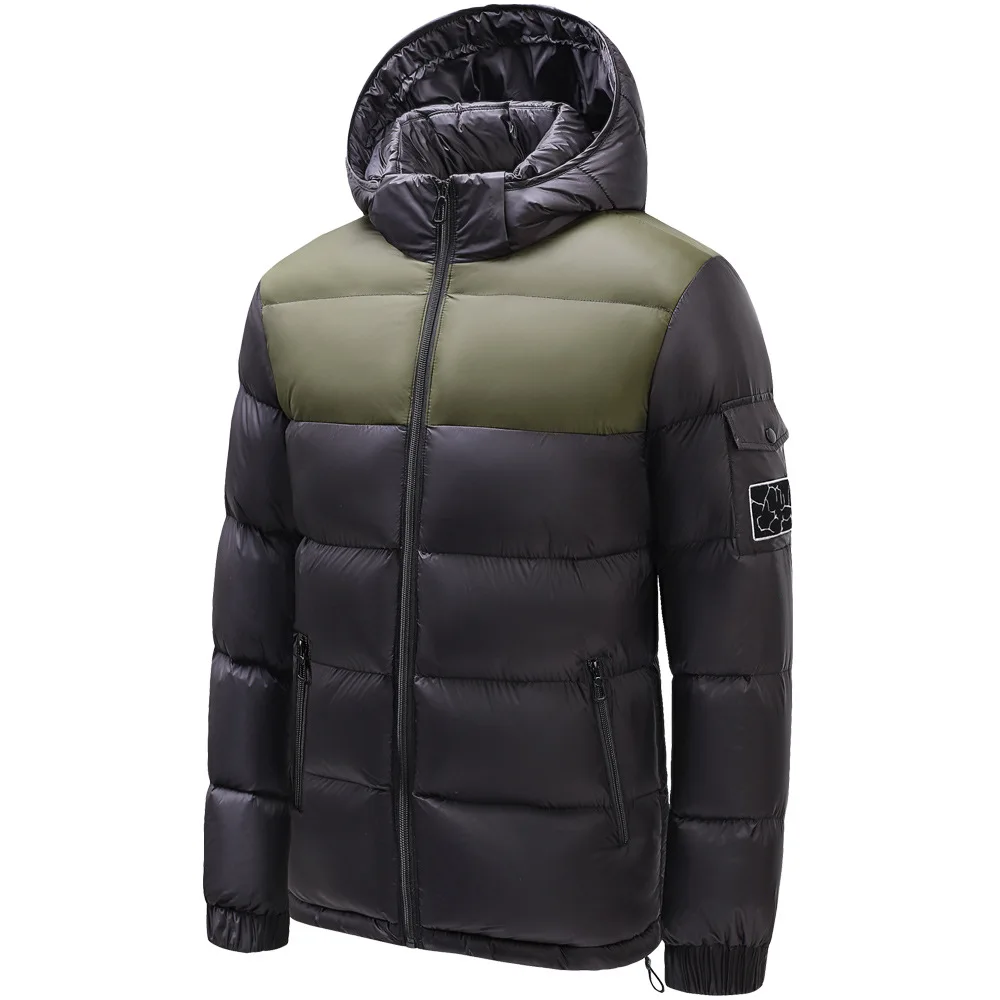 

Luxury Brand Patchwork Jackets Men's Clothing Trends Winter Cotton Coat Warm Hooded Parkas Zipper Long Sleeve Windproof Jacket