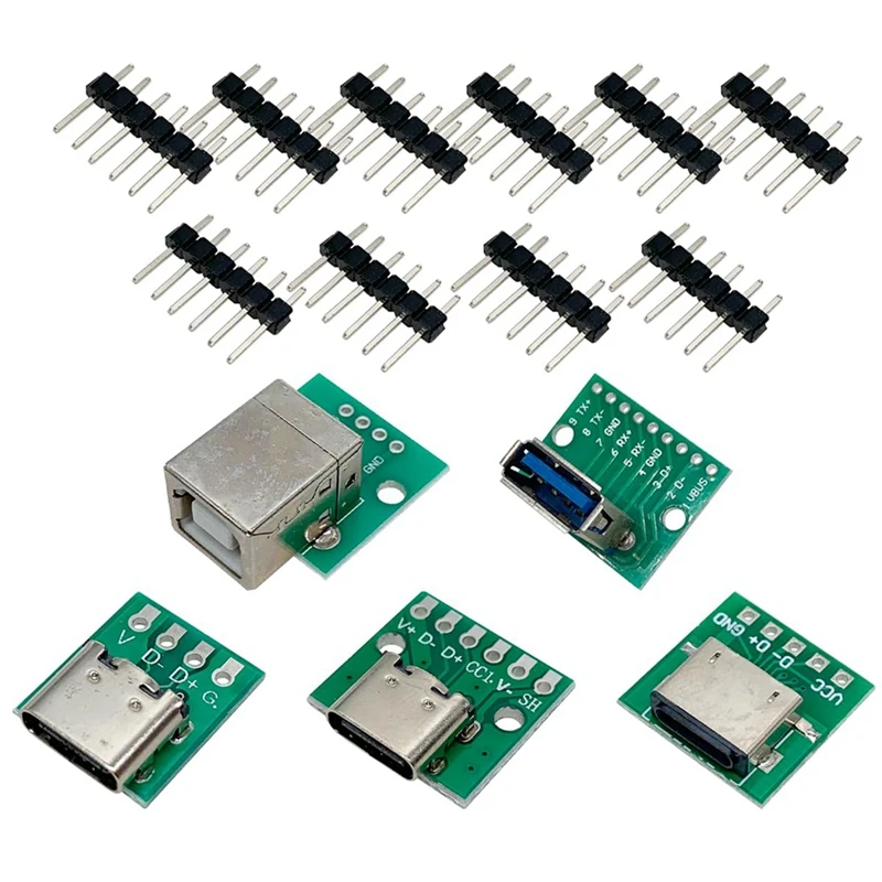 Mini connecteur USB vers DIP avec carte PCB, Micro-USB,USB 2.0,Type C,USB B,USB 3.0, ensemble d'adaptateurs de prise, 16 modèles