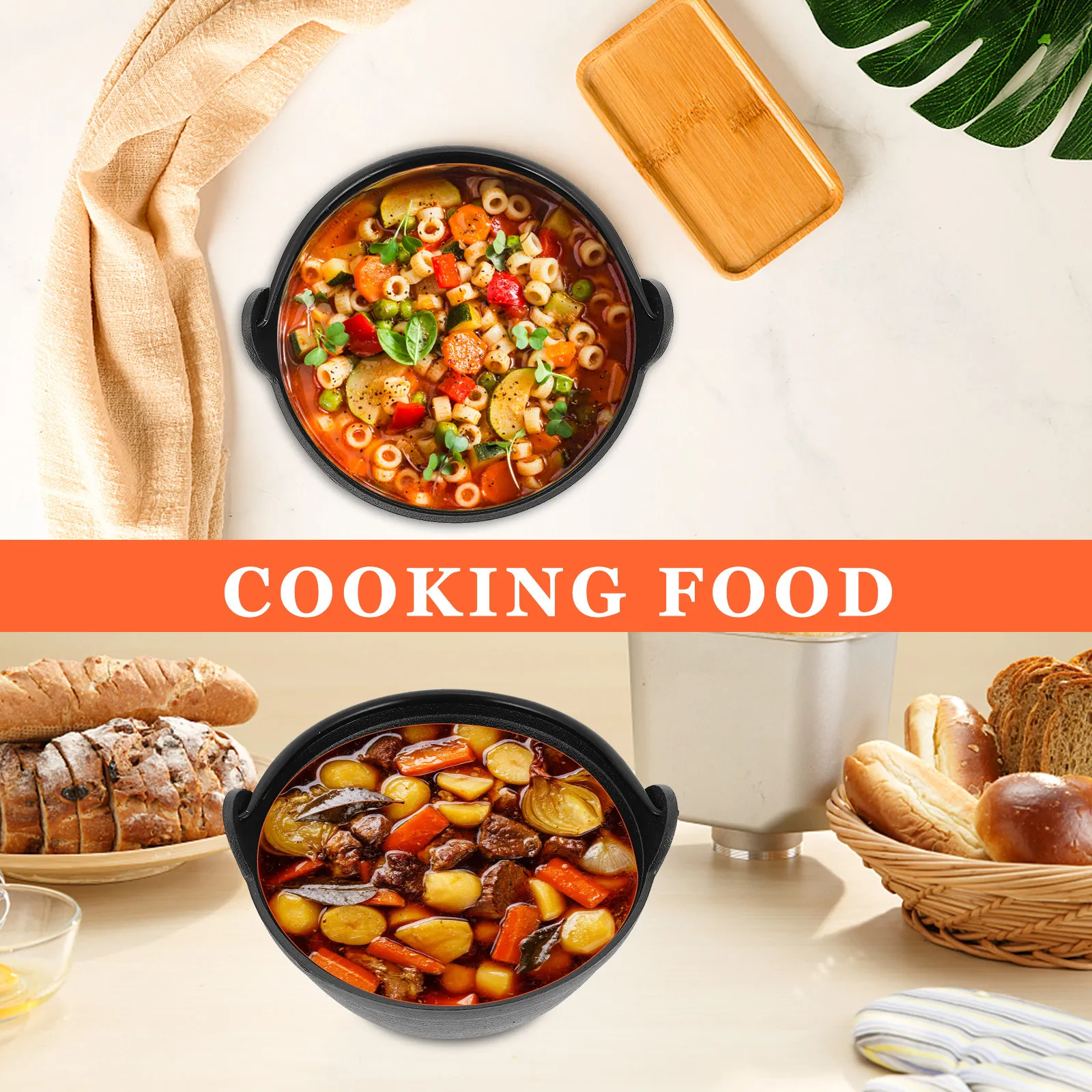 1Pcs Solid Cast Iron Stew Pot Soup Pot Heavy Bottom Even Heat Distribution High Temperature Resistant Non Sticky Surface