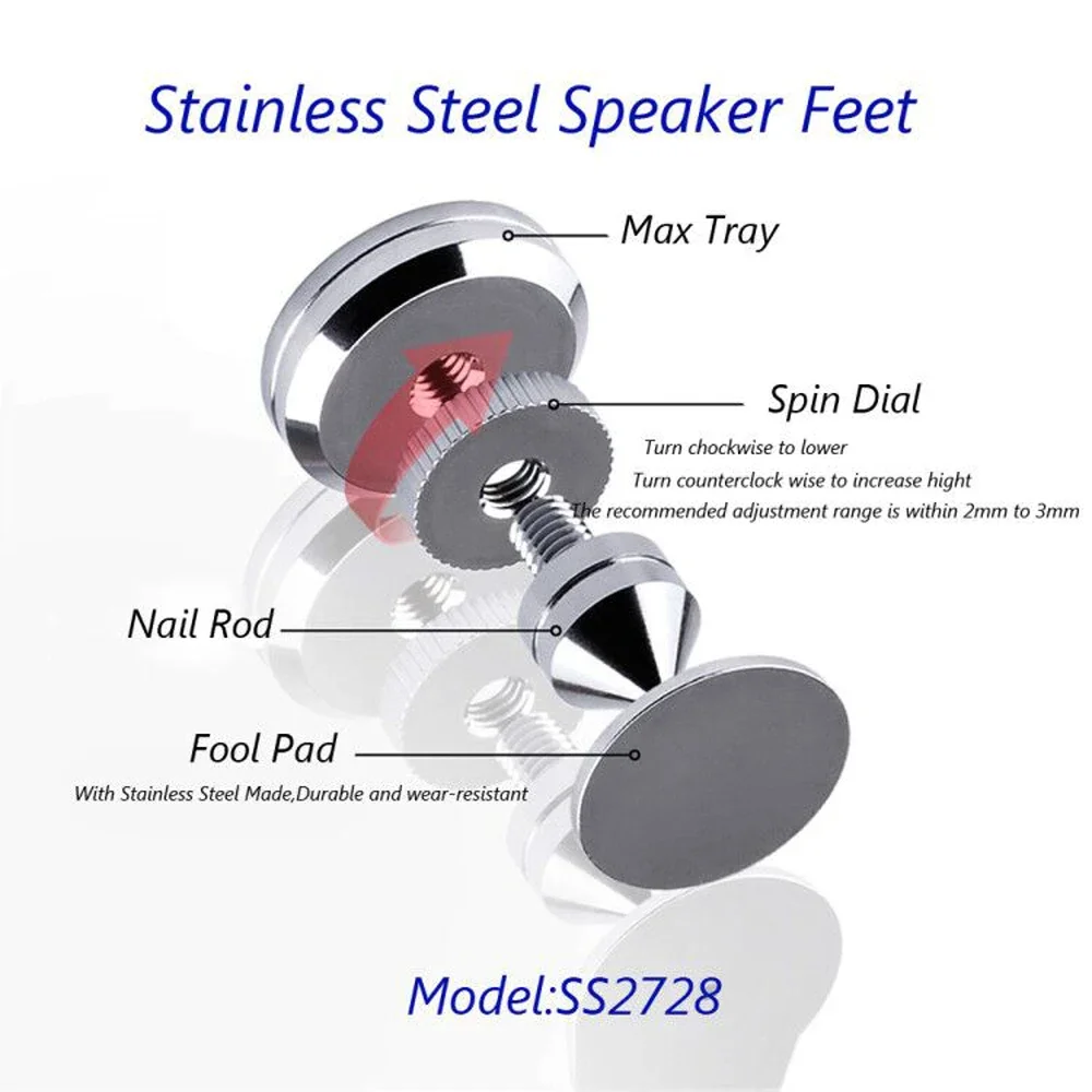 4pcs 27mm Speaker Feet 304# Stainless Steel HiFi Audio Speaker Isolation Spike Stand Feet Pads Base