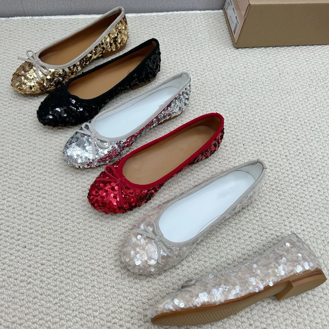 

Women's Ballet Flats Luxury Bling Sequins Shallow Mouth Flat Women's Single Shoes Round Head Mary Janes Ballet Shoes Fashion