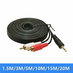 3.5mm wtyczka łącze typu Jack do 2 RCA męska muzyka Adapter Audio Stereo kabel Audio linia AUX do telefonów Mp3 dźwięk telewizora głośniki 1.5m-5m