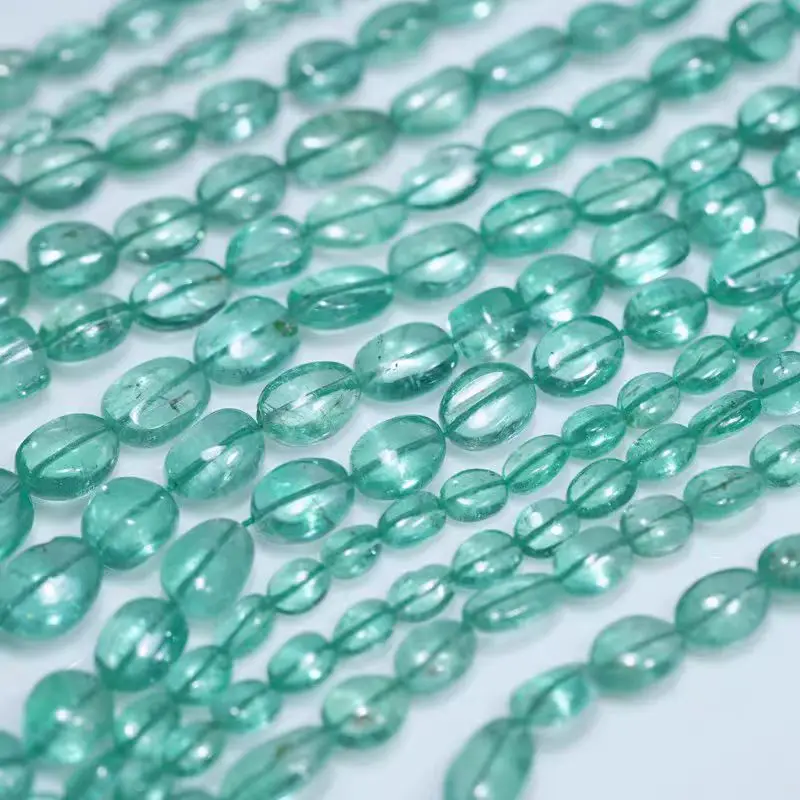Emerald green flat oval 5-8mm gem loose beads 10cm for DIY jewelry making necklace FPPJ wholesale nature