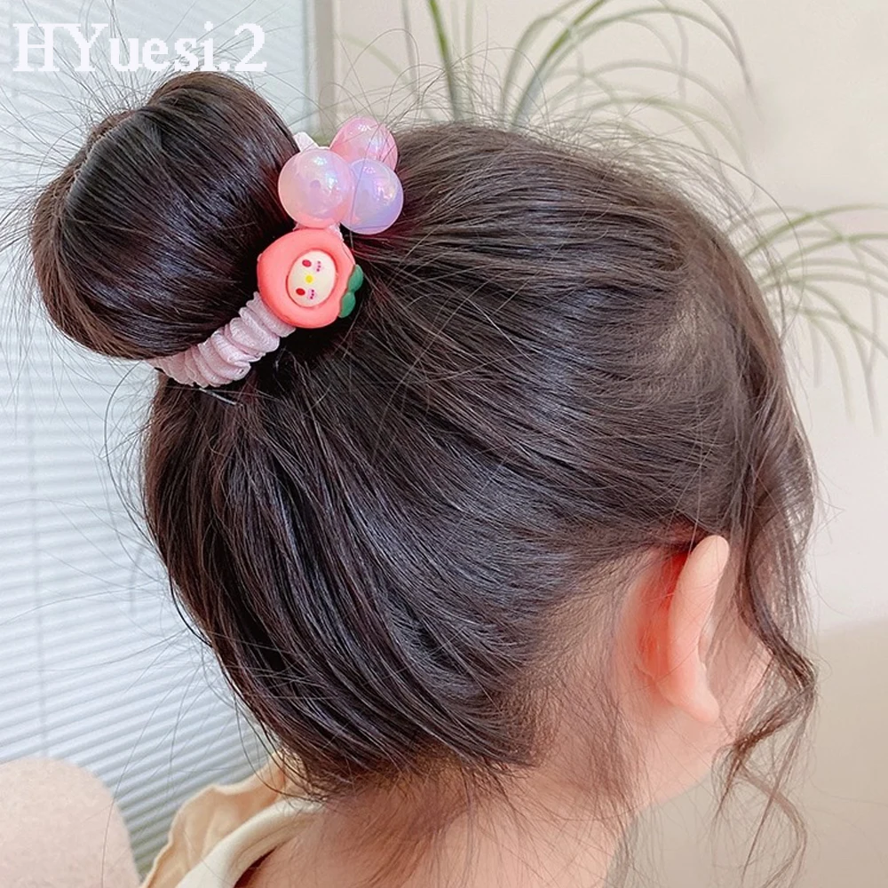 Attaches à cheveux perlées Kawaii pour bébés filles, ours, lapin, fleur, élastiques pour queue de cheval de dessin animé, élastiques, cordes à