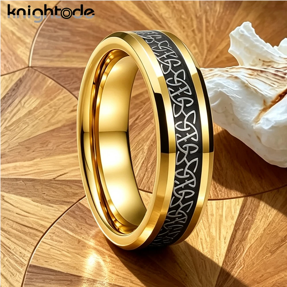 Celtic Knot Tungsten Ring for Men And Women with Black Carbon Fiber Inlay Wedding Band Couple Rings Engagement Jewelry Gift