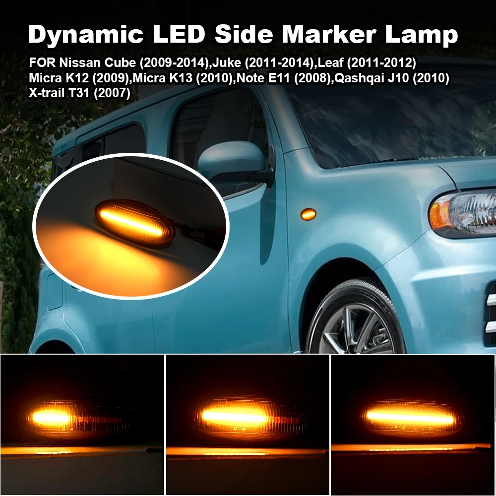 For Nissan Qashqai J10 X-trail Cube Juke Leaf Micra K12 Micra K13 Note E11 Car Side Marker Lights Dynamic LED Turn Signal Light