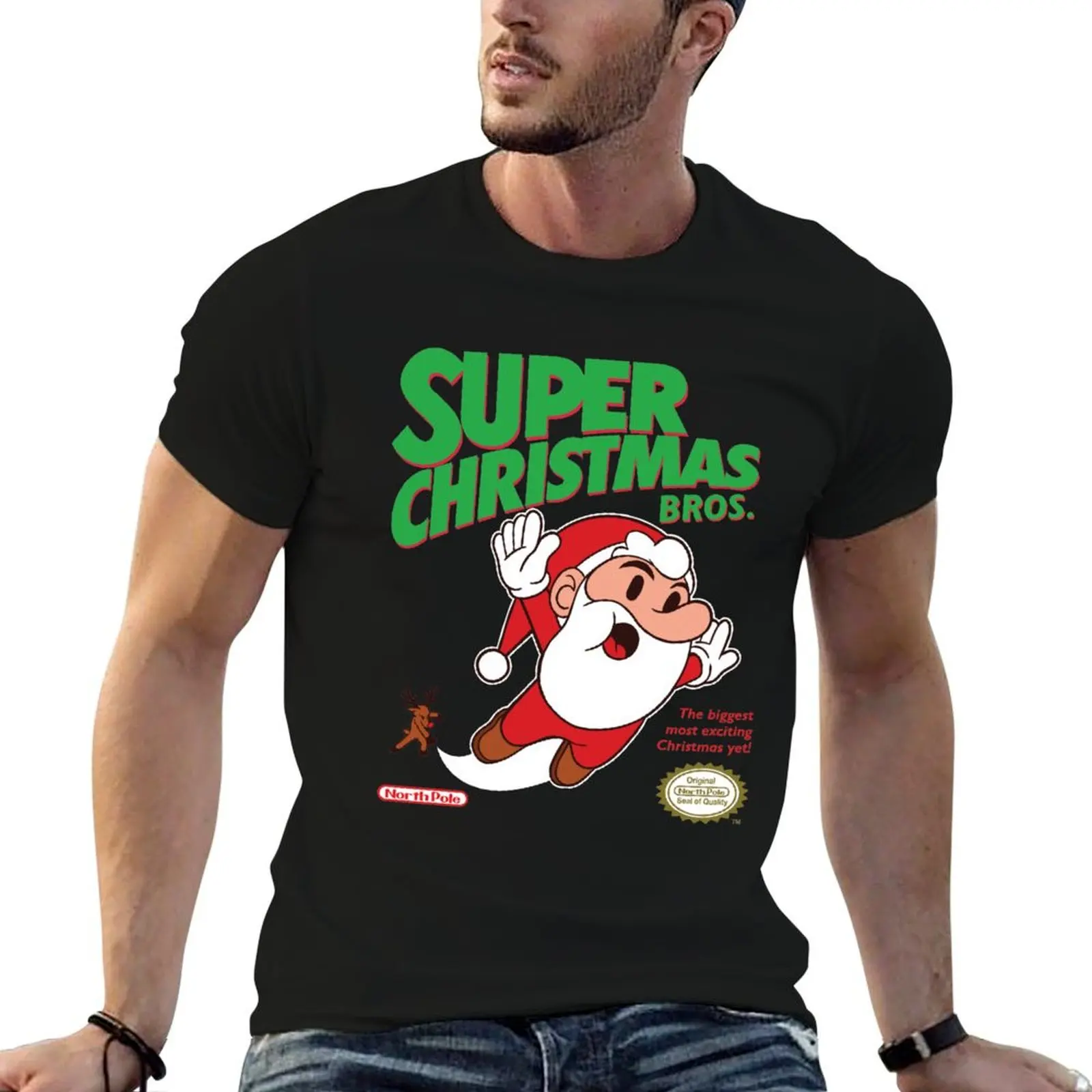 Super Christmas Bros T-Shirt Casual Loose Short Sleeve Tee for Men