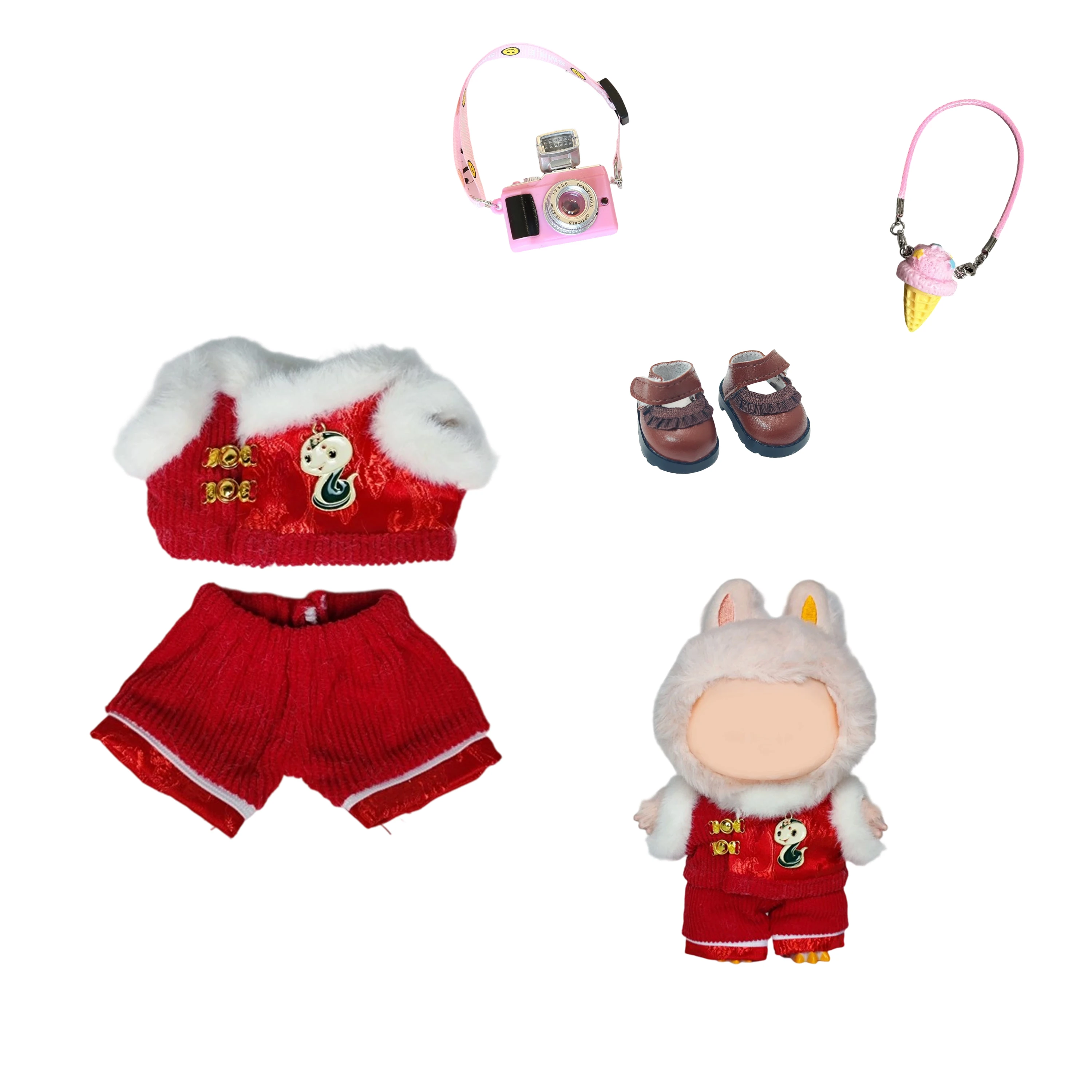 

For Labubu V1 V2 Idol Cute Doll Clothes Fashion Sweater Outfit Accessories Sitting Party Pink White Striped Sweater Cup Clothing