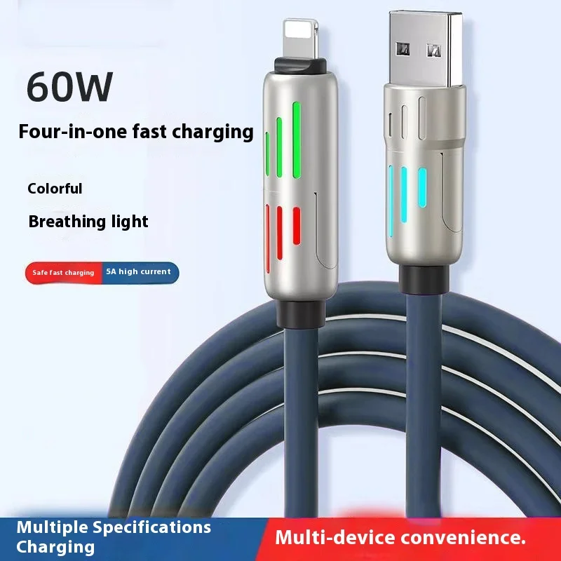 

65W 4-in-1 Data Cable USB A type-C To type-C USB Car fast Charging Zinc Alloy Cable For iPhone15 14 13 Samsung Huawei USB Cable