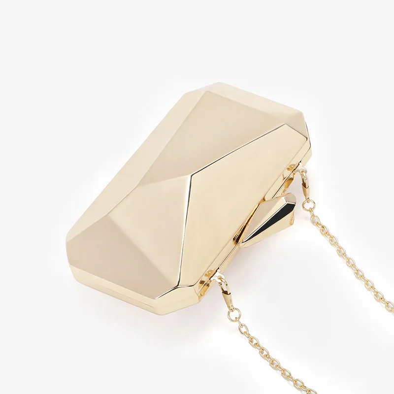 Bolso de noche de acrílico dorado para mujer, bolsa de mano geométrica con cadena elegante, bolso de hombro para boda, citas, fiesta, 2020