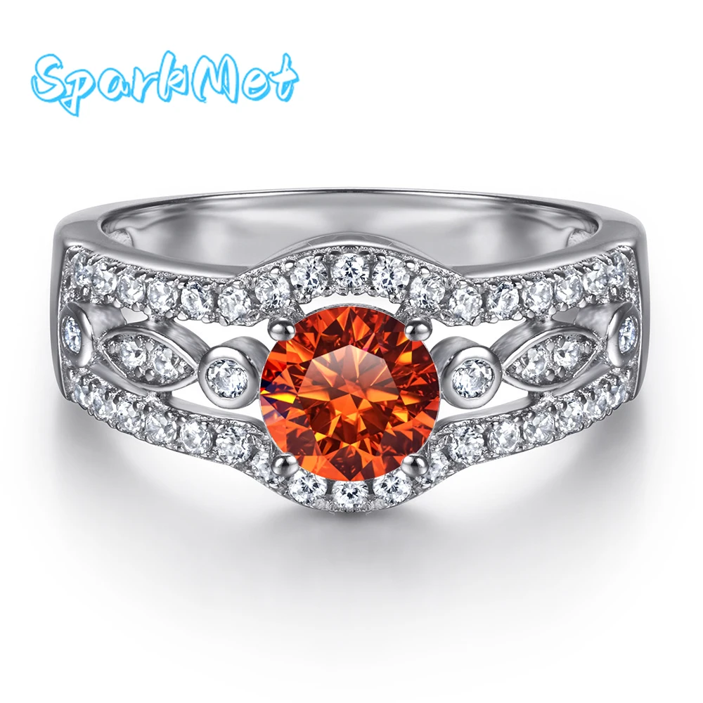 

SparkMet 100% Genuine 1ct Red Moissanite Ethnic Ring with Certificate Women Anniversary Jewelry Gift S925 Silver