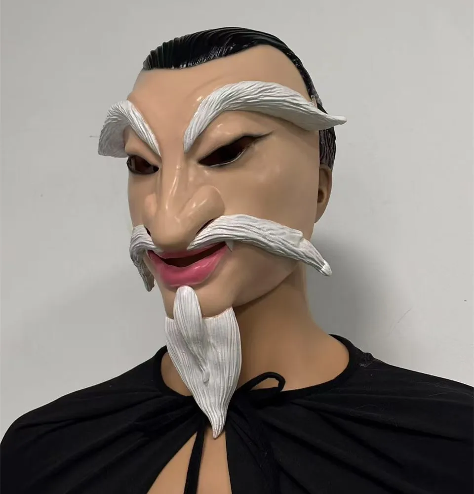 Latex-Maske eines alten Mannes mit weißem Bart und Augenbrauen, realistische menschliche Maske für Erwachsene, Halloween-Maskerade, Karneval, Cosplay-Kostüm-Requisite – Detail 3