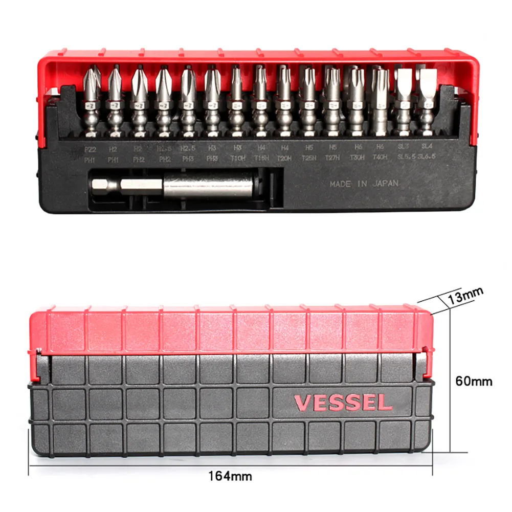 Japan Vessel Impact Ball Torsion Screwdriver Bits Set with Holder Connector in Slide Case