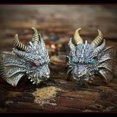 

Chinese Retro Silver Copper Abyss Dragon Domineering Ring EDC Tools Personality Trend Adjustable Ring Outdoor Self Defense Tools