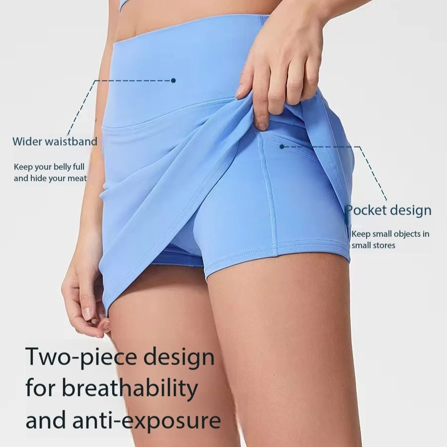 Lemon Women Tennis Skorts Fitness Badminton Fake 2 Piece Sports Skirt With Shorts Nylon Gym Running Casual Mini Yoga bottoms