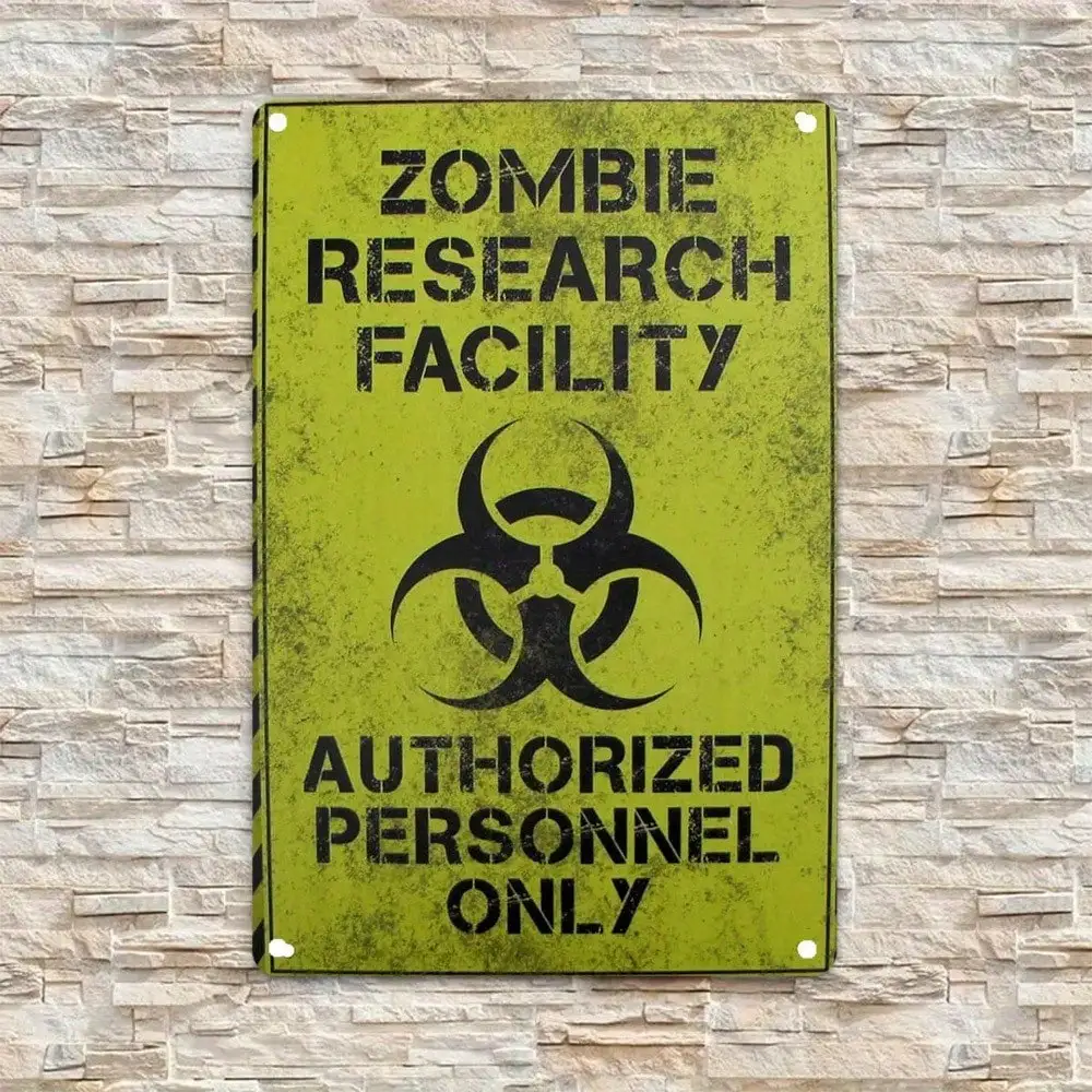 Biohazard Sign Vintage Metal Wall Decor 8x12inch, Zombie Laboratory Warning Plaque, Man Cave Garage, Vintage Steel Wall Art