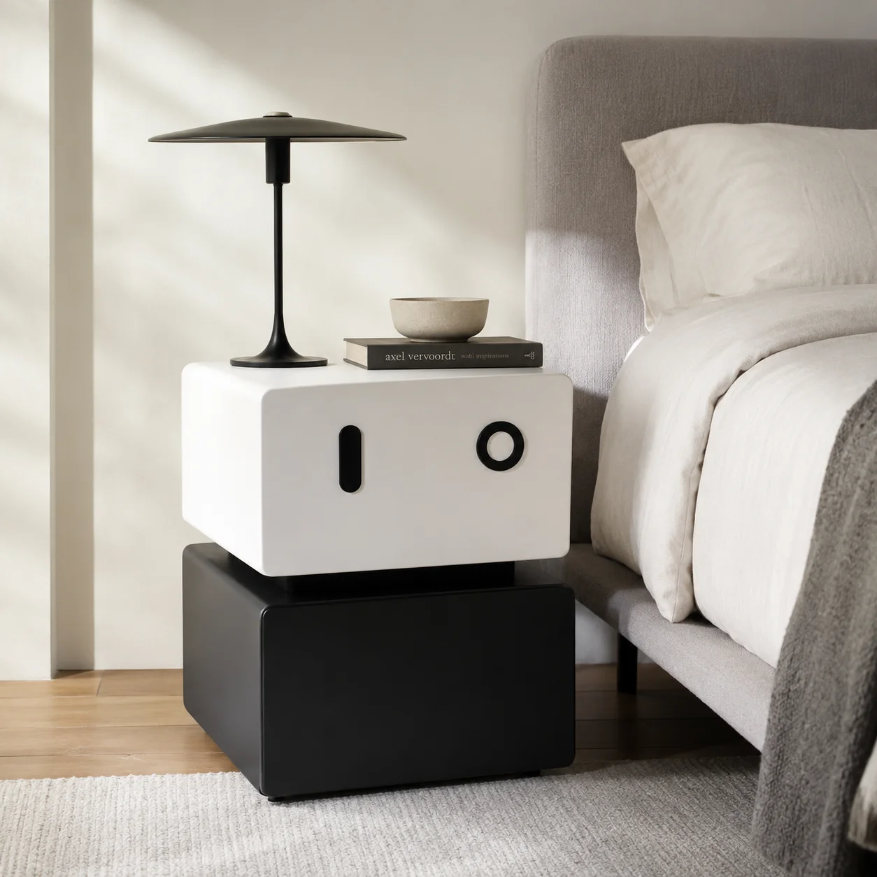 #Modern Ivory White Black E1 MDF Glossy Nightstand Bedside Table Storage Cabinet Bedroom Hotel Apartment Wholesale