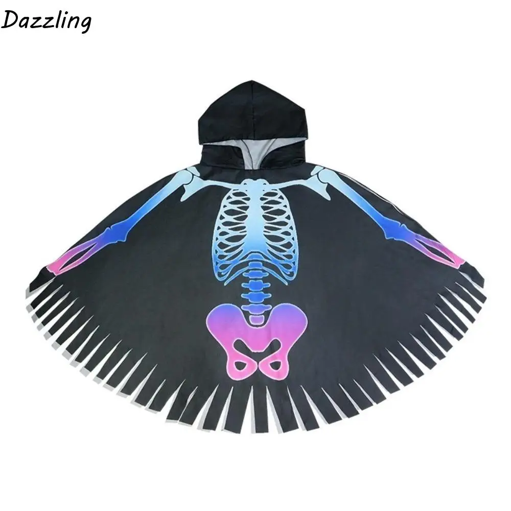 

Casual Cloth Skeleton Cape Goth Ghost Halloween Props Cosplay Costume Performance Skull Bones Cloak Children