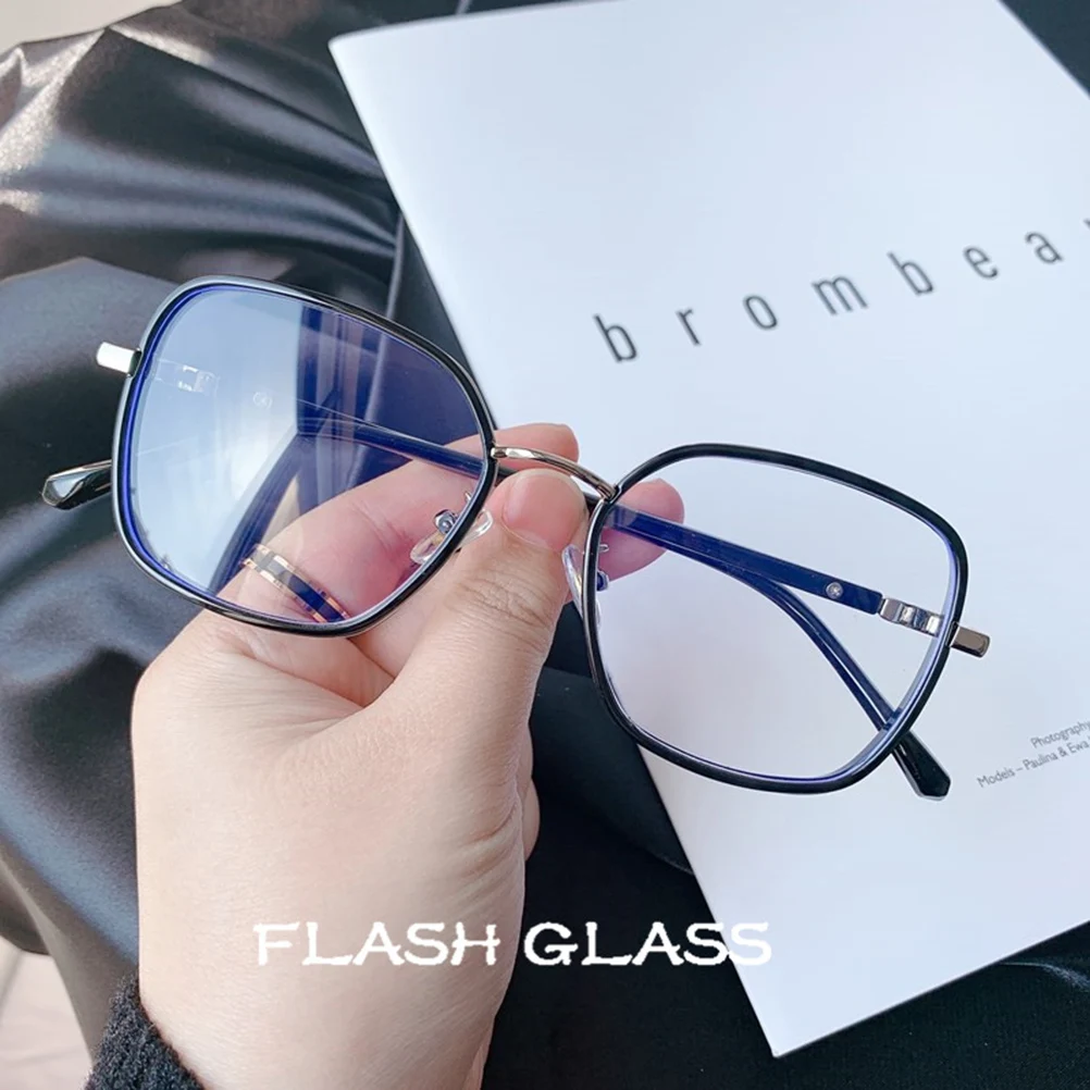 

1 Pair Anti-Blue Light Glasses Lightweight Metal Frame Large Polygonal Design Comfortable Fit For Women Men Non-Slip Curved