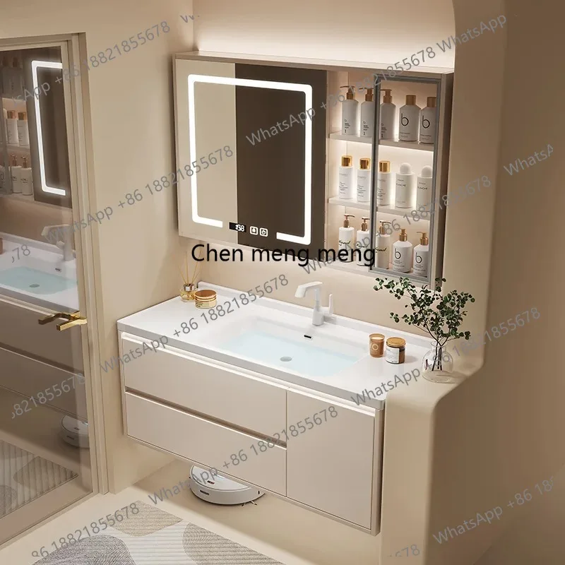 Ceramic Wood Bathroom Cabinets Wash Hands Wash Up  Mirror Combination Bathroom Cabinets Storage Household Furniture