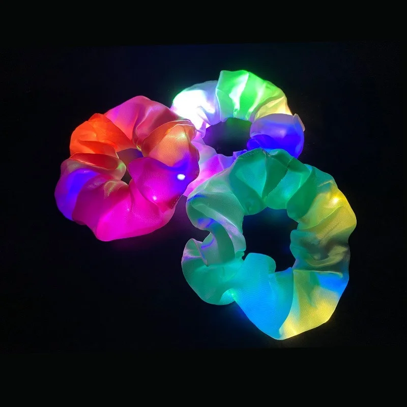 5Pcs Luminous LED Hair Scrunchies Women Girls Hair Rope HairBands for Halloween Christmas Birthday Party Favors Goodie Bag