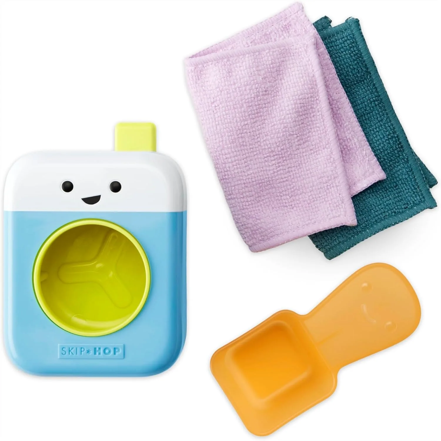 

Baby Bath Toy Set Spin Cycle Pretend Play Washing Machine with Laundry Scoop and Cloths for Toddlers Age 12m+