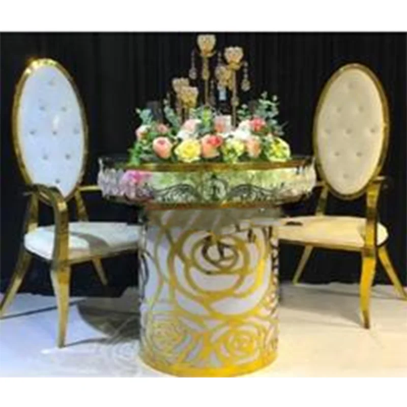 

CZ220428-47 Gold Stainless Steel Glass Cake Table Wedding Round Tables Centerpiece For Events Wedding