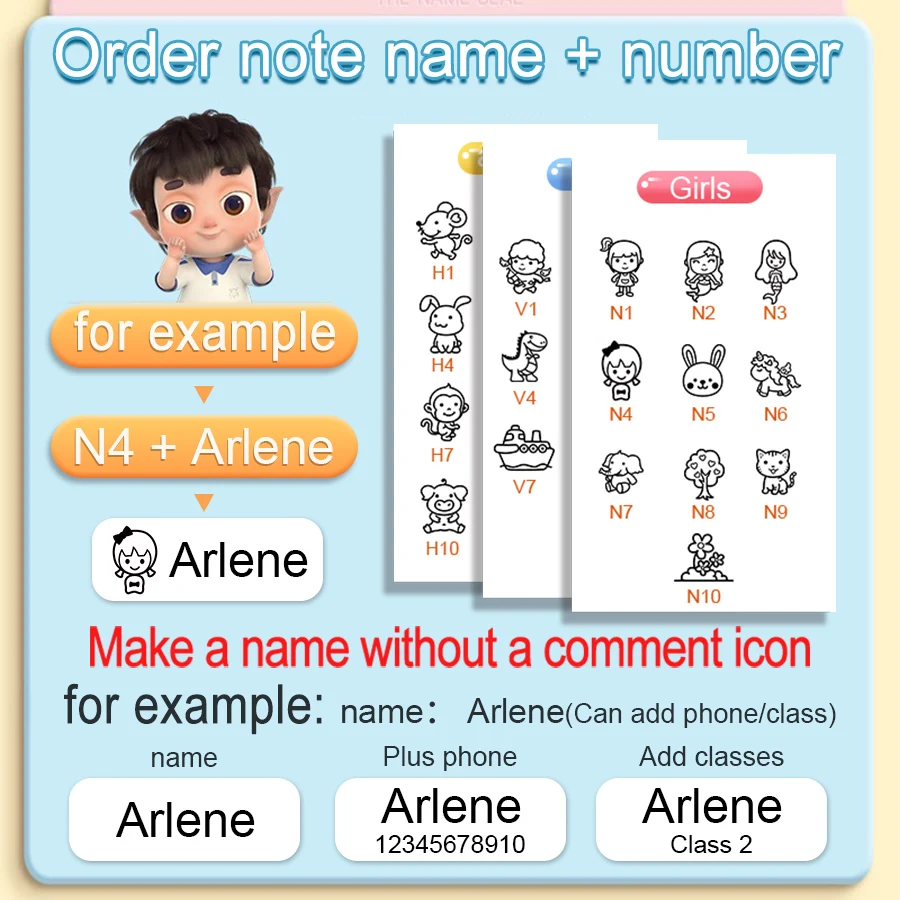 Customized Name Stamp Waterproof Toys Baby Student Clothing, Textiles, School Lunch Boxes Children Stamp Gifts Mini Cute kawayi