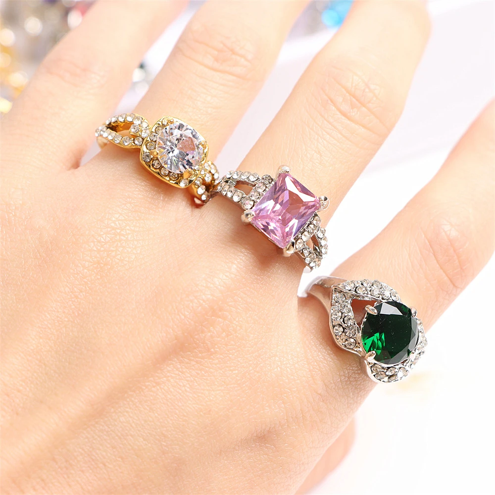 20Pcs/Lot Fashion Multicolor Cubic Zircon Rings For Women Mix Style Trendy Wedding Engagement Jewelry Party Gifts Wholesale