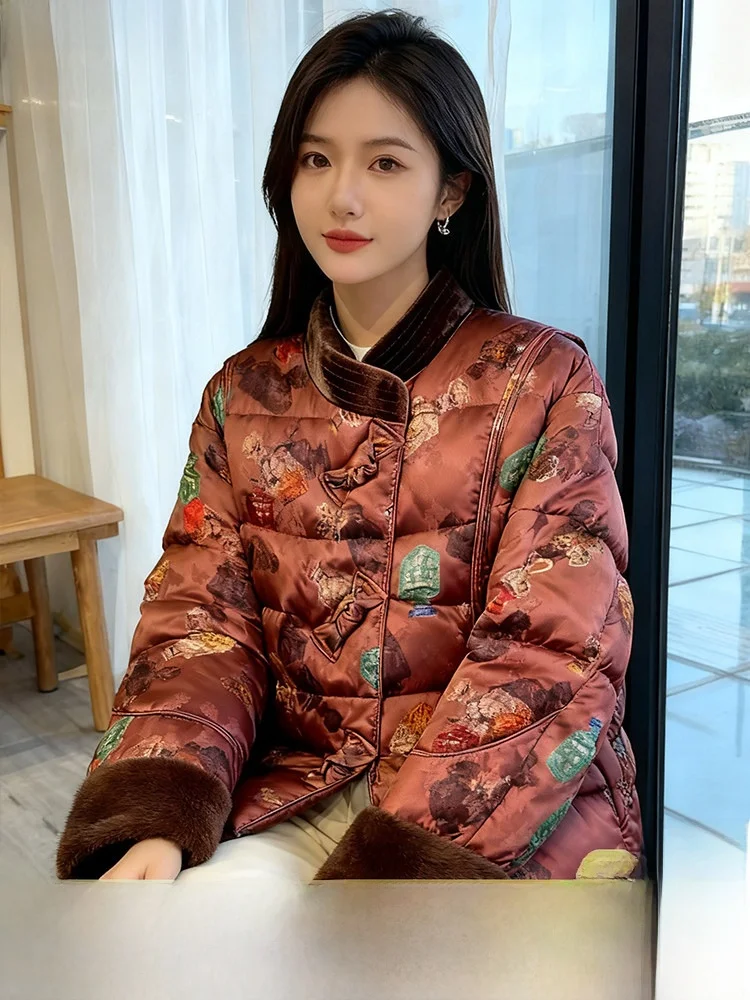 

Ele Chinese Sle Women's down Jaet 90 White Goose down ort Coat Real Mink Fur Splicing Warmth High Waist Long Sve