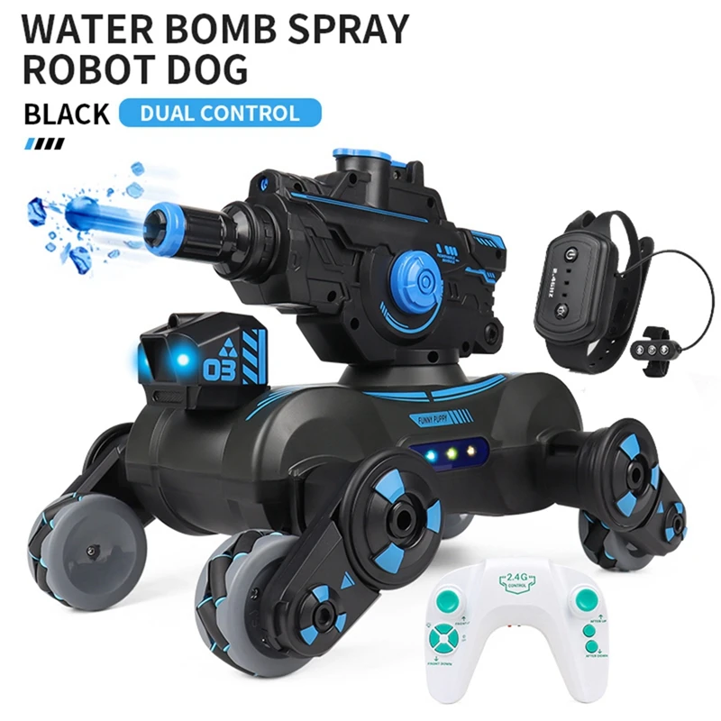 RC Auto Waterbal Robot Hond Spray Muziek Licht Afstandsbediening Gebaar Sensing 2.4G 360 Roterend Schieten Speelgoed