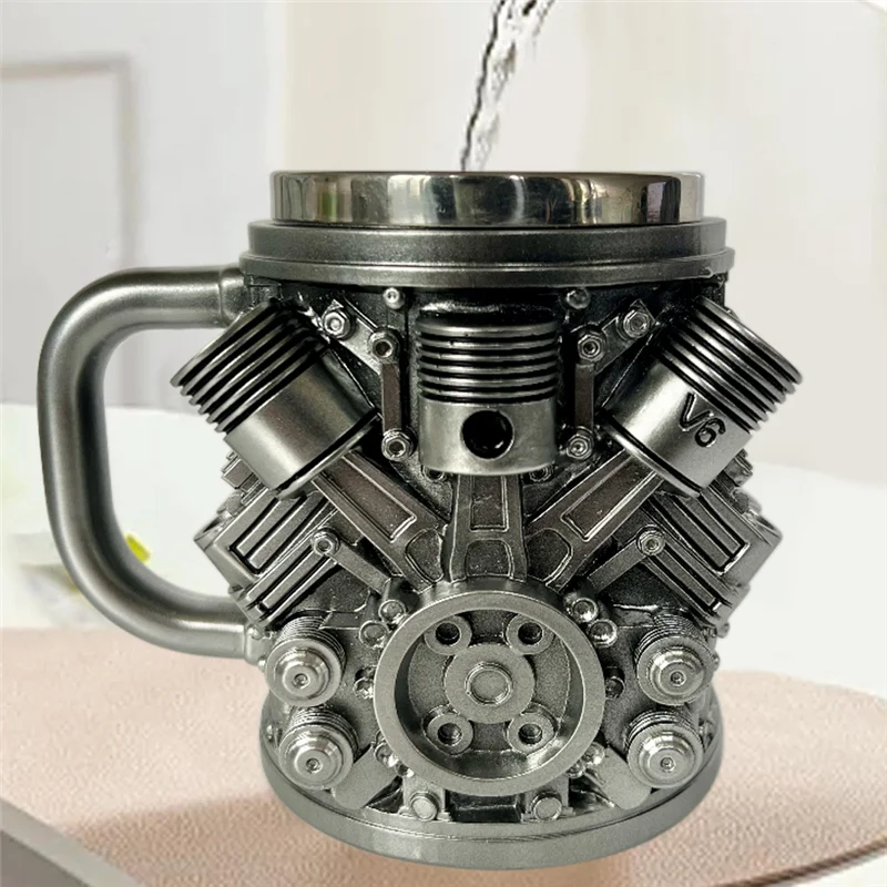 

A7THK-Personalized Engines Stainless Steel Mug,Creative 3D Car Engine Design Coffee Mug For Car Enthusiasts And Fan