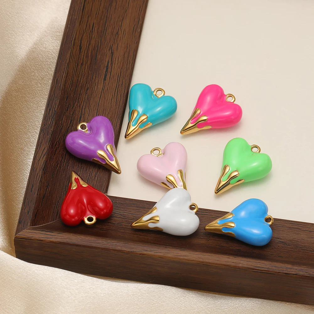 3 Stück Edelstahl-Spitzenherz-Emaille-Anhänger für DIY-Schmuck, Halsketten, Armbänder, Schmuckherstellung, Kinder-Bonbon-Anhänger – Detail 4