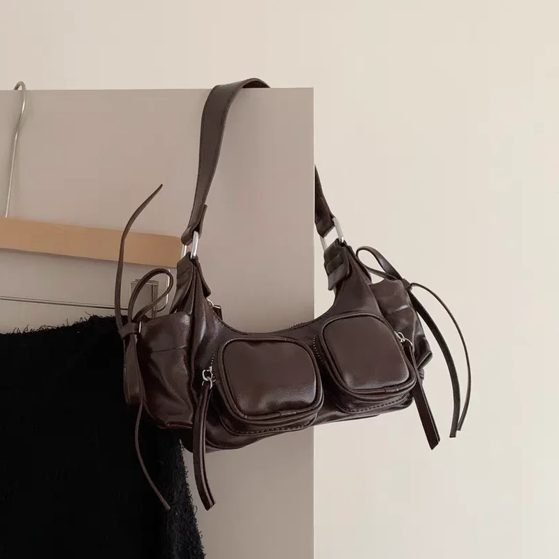 

Fashion Popular Messenger Bags Trendy Cool Personality Shoulder Basg Niche Multi-pocket Underarm Bags Solid Color Versatile Bags