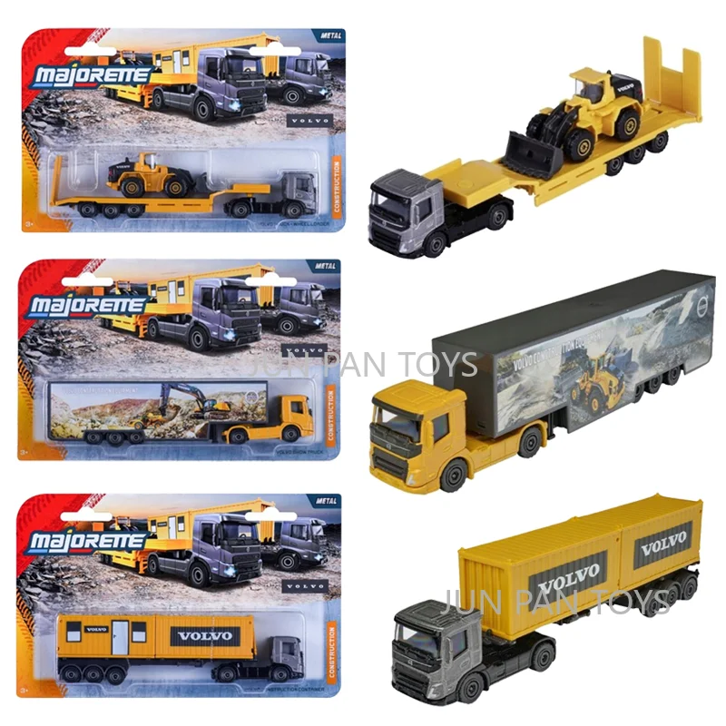 Original Majorette Volvo Transporter 1/64 7,5 cm, camión de metal para exhibición, modelo de coche de construcción para niños, juguetes coleccionables, regalo de cumpleaños para niños